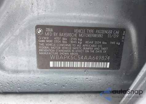 2010 BMW 328I xDrive from USA, damaged, VIN WBAPK5C54AA649824